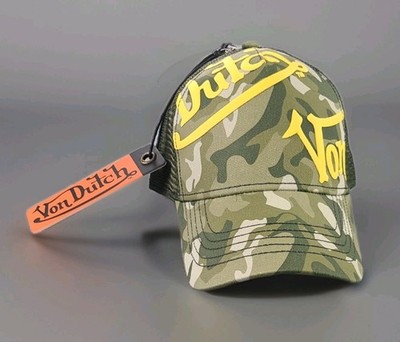 Von Dutch Camo Trucker Canvas Hat Puff Print Letters One Size New With Tags 