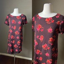 Vintage Laura Ashley Silk Dress Size 6 Brown Floral Short Sleeve Mini Cottage