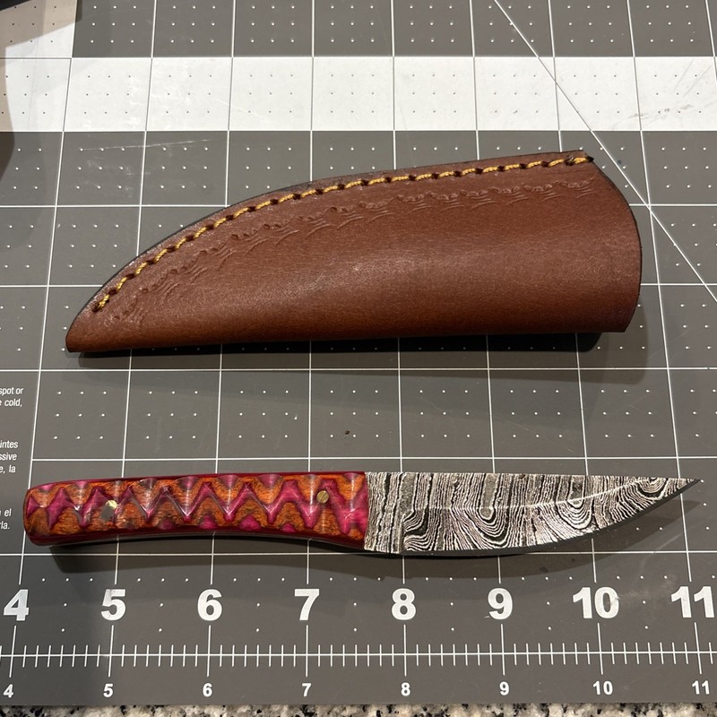 Custom Handmade Damascus Fixed Blade With Leather Sheath