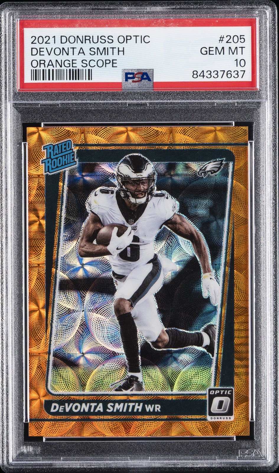 2021 PANINI DONRUSS OPTIC ORANGE SCOPE #205 DEVONTA SMITH 49/79 PSA 10