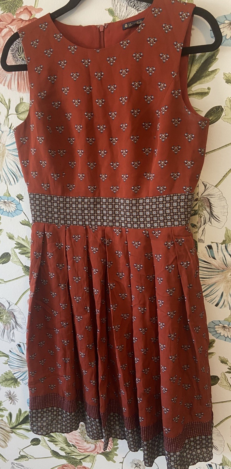 Brooks Brothers Size 6 100% Silk Rust Geometric Sheath Midi Zipper Lined $398