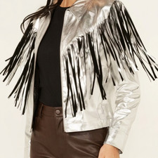 Giacca donna pelle frange western cowgirl vera pelle XS‐6XL cappotto boho