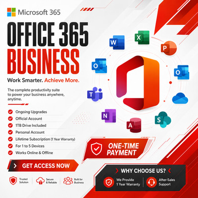Microsoft 365 Business Lifetime Subscription | 1TB Drive 1-5 Devices