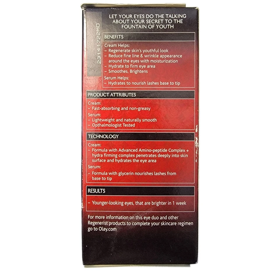 Olay Regenerist Advanced Anti Envejecimiento MICRO ESCULTURA CREMA PARA OJOS Y SUERO PARA PESTAÑAS Dúo Foto 2 de 2