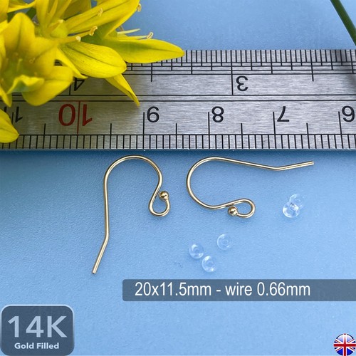 14K Gold Filled Earwires with Ball 20mm Earring Hooks Findings Jewellery Making - Picture 2 of 8
