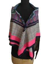 Large Italian Polyester Paisley Wrap Scarf with Purples/ Fuschia/black 46x46