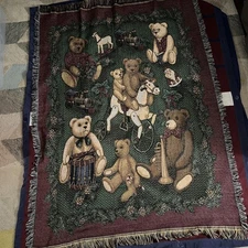 Vintage Mohawk Home Christmas Teddy bears Throw Tapestry Blanket Made in USA