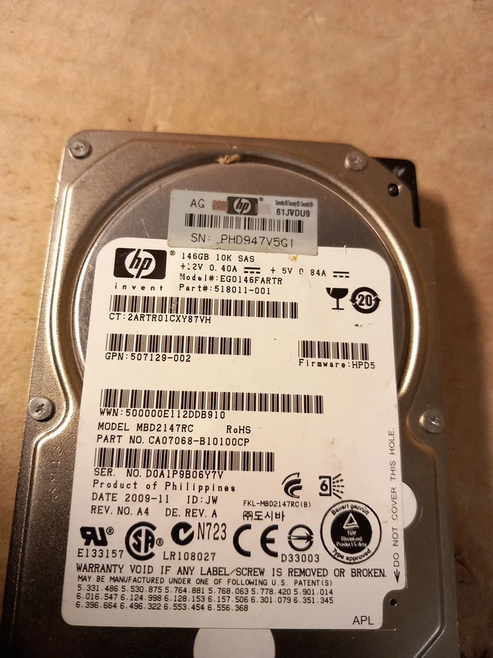 HP  EG0146FARTR  146GB 2.5'' Internal HDD SAS 16MB Cache 518011-001 - Image 4 of 4