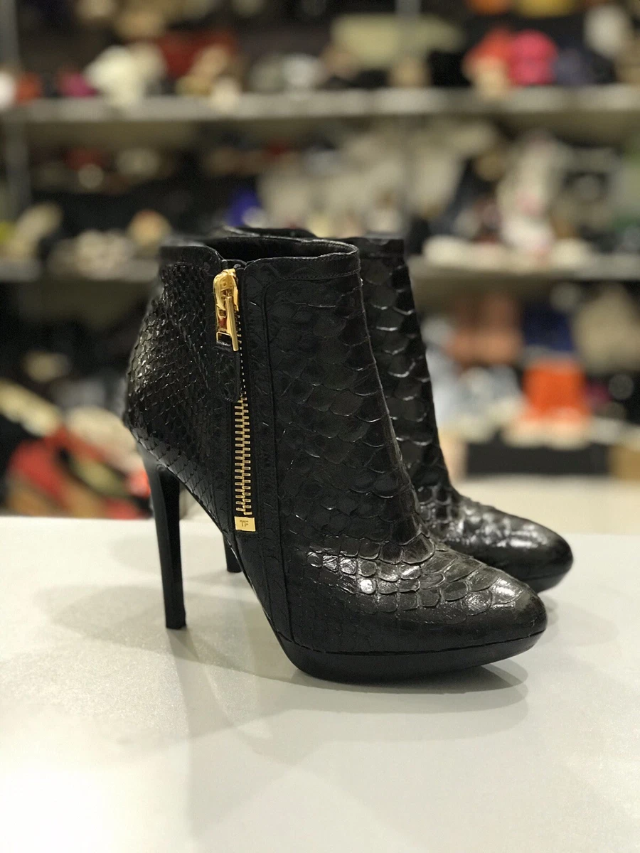 Tom Ford Women High Heels Ankle Boots Black Python Leather Booties Size Eu  37.5 | Ebay