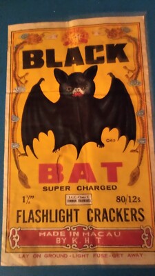 Rare Large Black Bat Firecracker Label 10''X6''