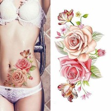 3PCS Fake Temporary Tattoo Sticker Pink Rose Flower Arm Body Waterproof Women