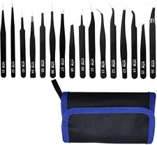 16 Pcs Sharp Precision Tweezers Set,Including 16 Types of Anti-Static Stainless