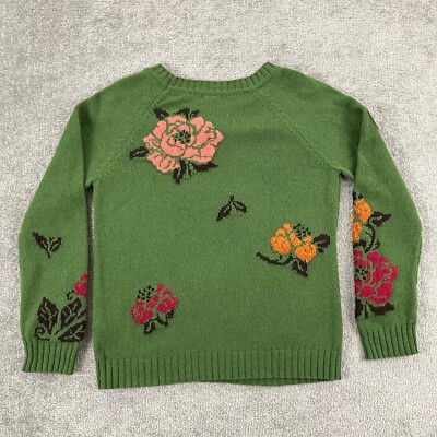 IVKO Sweater Womens Size 36 Small Green Intarsia Floral Wool Art