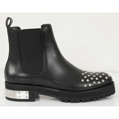 SZ NEW $1265 ALEXANDER MCQUEEN Black Leather SILVER STUDDED