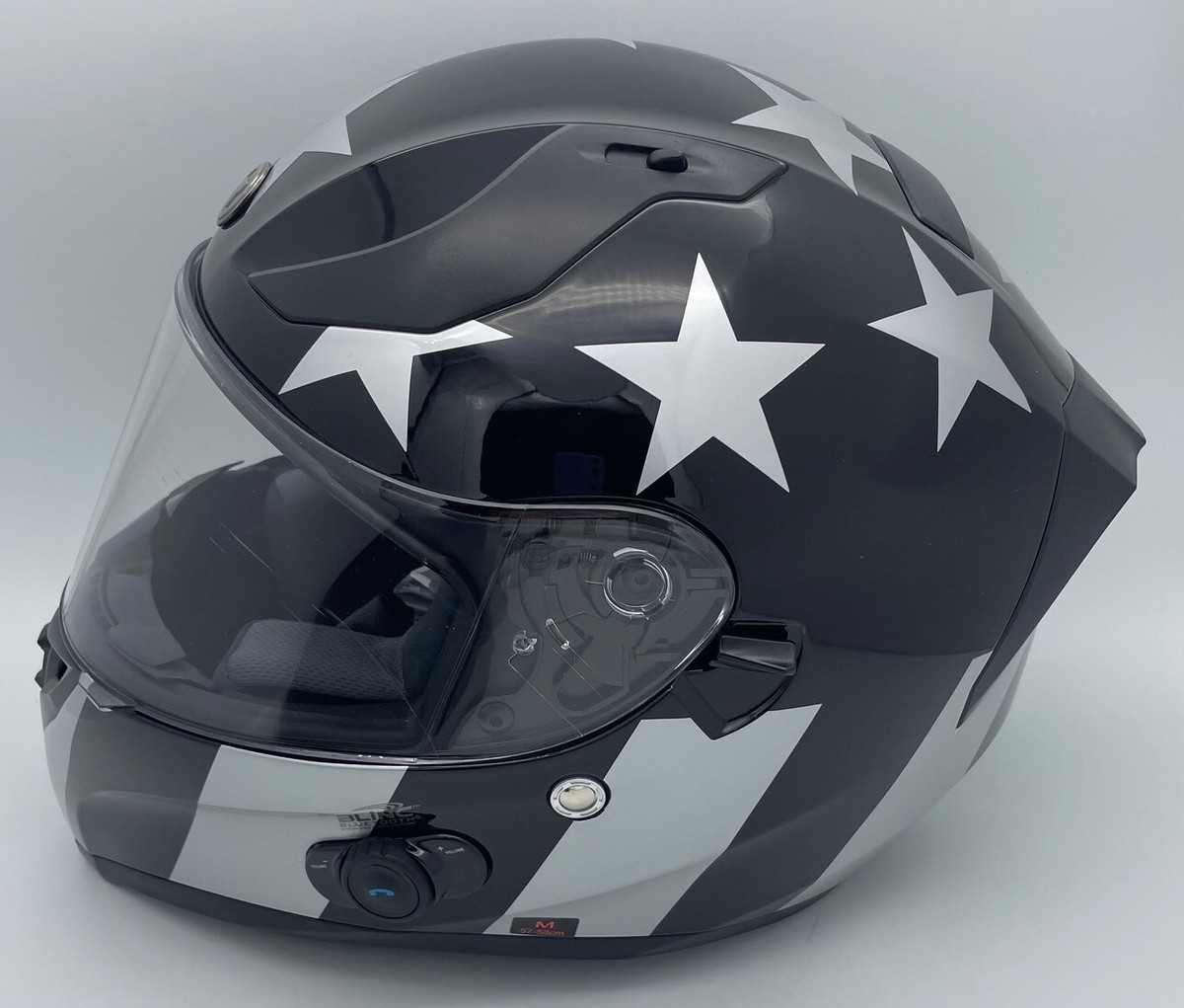captain america motorcycle helmet medium Torc T15B Helmet Bluetooth Captain America Gloss Black Medium Open Box