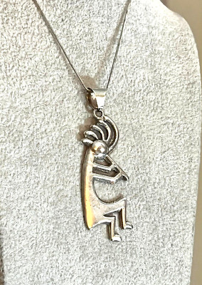 Vintage Sandguss Kokopelli Anhänger 925 Sterling Silber 20'' Kette Halskette