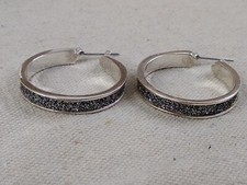 Vintage Unbranded Silver-Tone, Sparkly Hoop Earrings 1.5"
