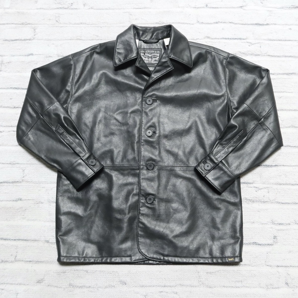 New Levis Leather Trench Coat Jacket Mens Size S Black Sample | eBay