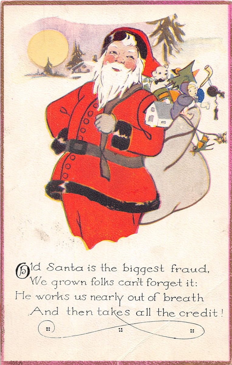 J50/ Santa Claus Merry Christmas Postcard c1910 Toy Sack Snow 166