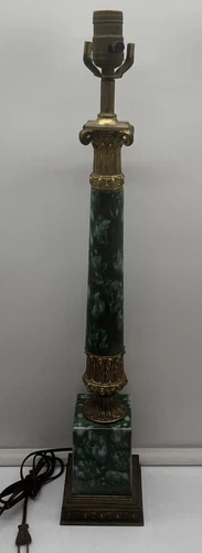 French Empire Green Porcelain Brass Mounted Table Lamp 26” High Tested Works