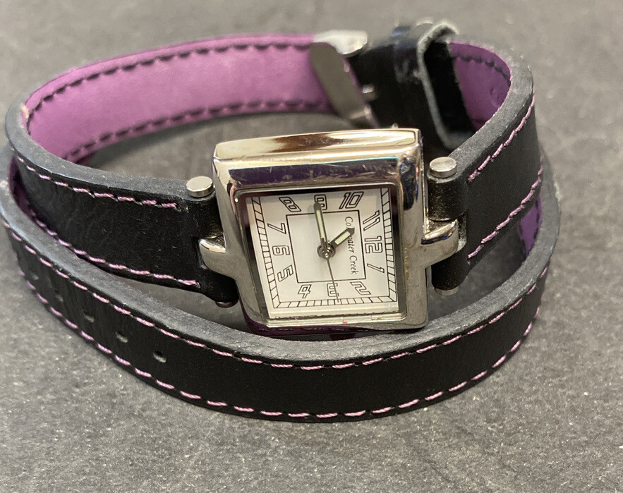 Coldwater Creek Black Double-Wrap Leather Watch with Purple Stitching COLDWATER CREEK DOUBLE WRAP BAND BLACK & PURPLE LEATHER  main image 2
