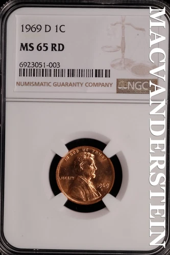 1969-D Lincoln Memorial Cent - NGC MS 65 RD - Choice Gem Brilliant Unc  #SLG308