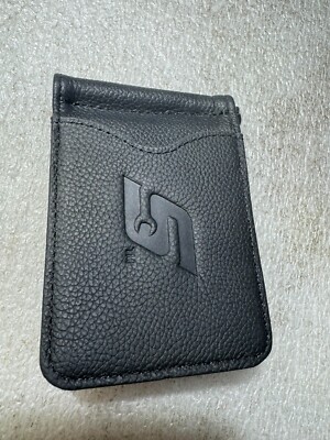 Snap On Tools Black Leather Money Clip Bi-Fold Wallet Wrench Logo