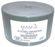 50-Pak MAM-A (Mitsui) DIGITAL-AUDIO White Inkjet Hub Printable CD-R's, #11272
