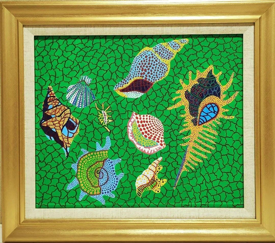 F8 size] Yayoi Kusama (shellfish) hand-painted/signed/oil painting