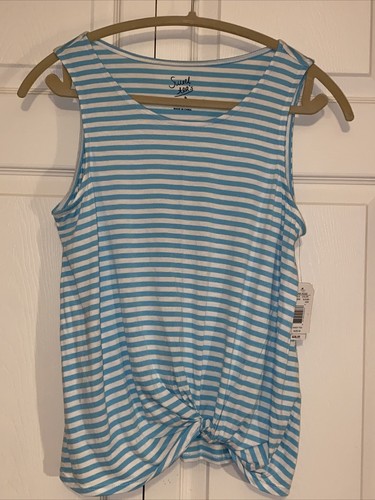 Sweet Tea’s By Pink Rose Top Damen M Twist Front gestreift Stretch Tank blau aqua - Bild 2 von 11