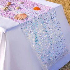 White Sequin Table Runner 10 Ft 1 Pack Iridescent Table Runner 120" x 17" 1 Pack
