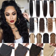 100 Real Clip In REMY HUMAN Hair Extensions Pony Tail Wrap Around Ponytail US 6