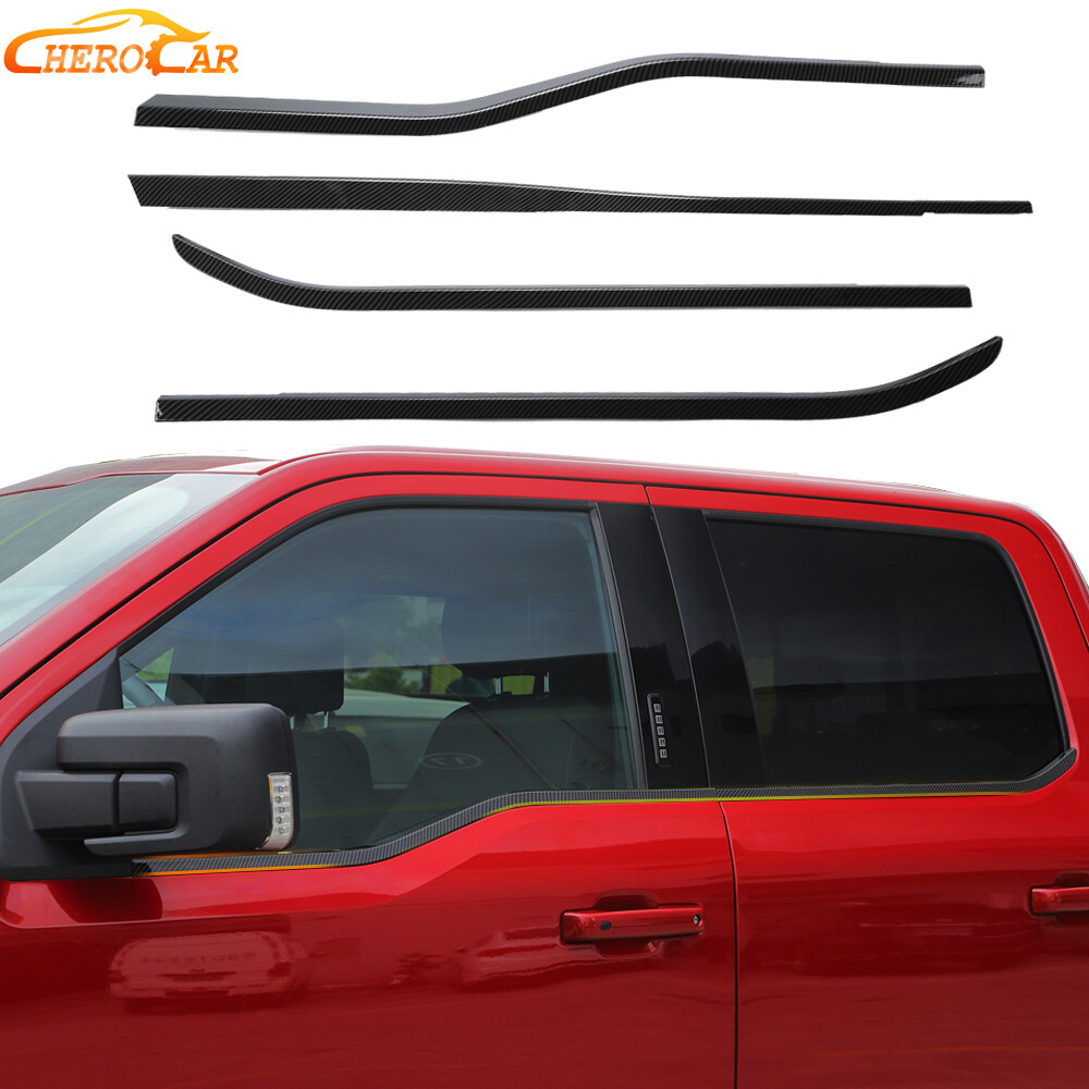 Door Body Window Bottom Trim Strips For Ford F150 2021+ Carbon Fiber Accessories