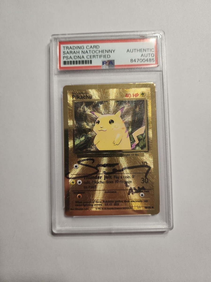 Sarah Natochenny Signed Pokemon Trading Card Gold Pikachu AUTO PSA