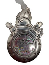 Grandma You Are Loved Snowman Sparkles Metal Christmas Holiday Ornament 3.5"