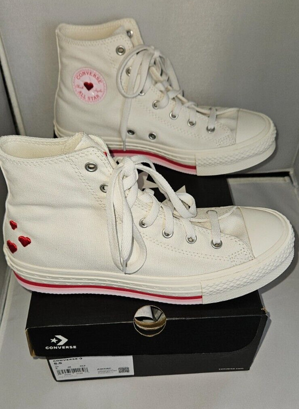 New Converse All Star EVA Lift Platform Kids Sneakers Shoes Size 5.5 White~Heart