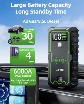 Starthilfe Power Pack, 6000A 27000mAh, Autobatterie Booster Starthilfe für alle