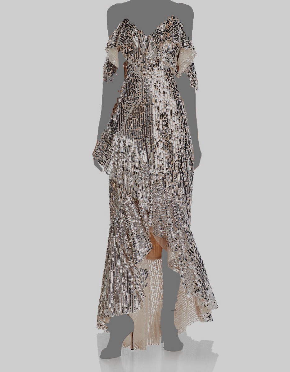 $350 Laundry By Shelli Segal Women's Silver Mesh Sequined Evening Dress Size 0 $350 Laundry By Shelli Segal Women's Silver Mesh Sequined Evening Dress Size 0