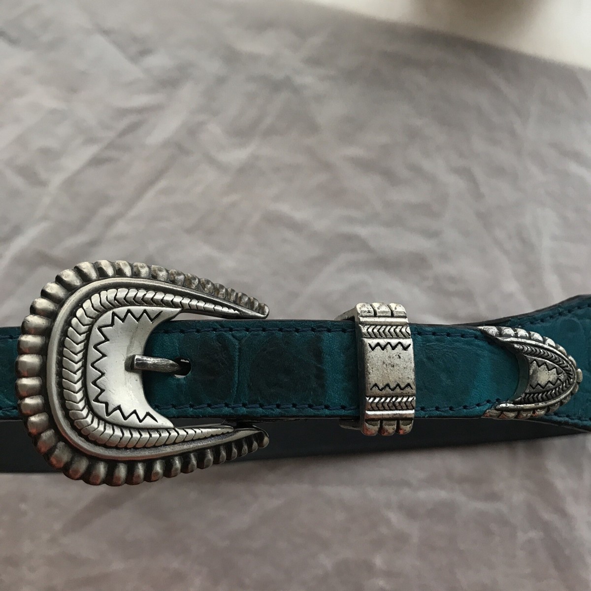 Silver Creek Collection Genuine Leather Black Silver Turquoise Belt Women\'s 28 Silver Creek Belts for Women for sale | eBay main image 4