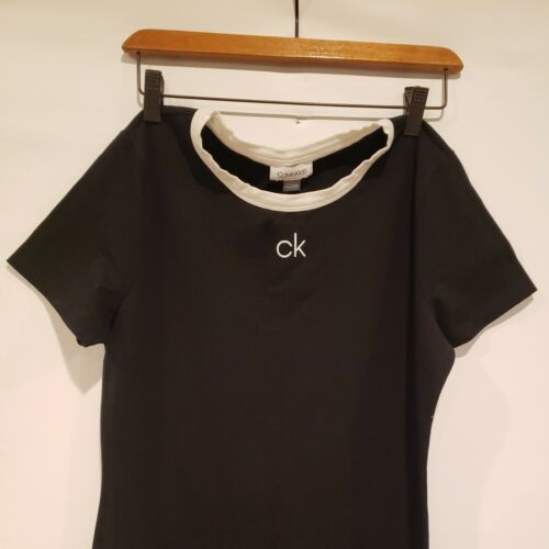 CALVIN KLEIN Vestito T-Shirt Donna Nero/Bianco Collo Taglia S Usato D04 - Foto 2 di 12