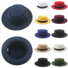 Fedora Gambler Hat Wool Pork Pie Boater Flat Top Felt Wide Brim Fashion Caps