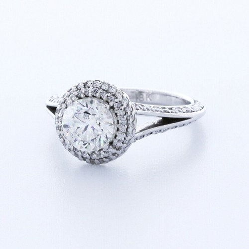 2.0 CT Lab-Created Diamond E/VS2 Round Cut 18K White Gold Prong Halo Accent Ring - Picture 1 of 3