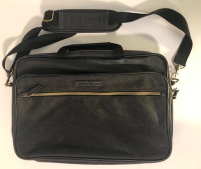 Eddie Bauer Messenger Bag Black/Grey Soft Denim Laptop Computer Briefcase