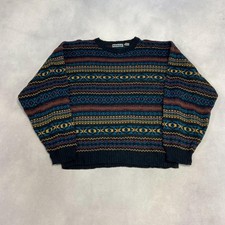 Vintage Abstract Knitted Jumper Patterned Grandad Knit Sweater Men's Xl