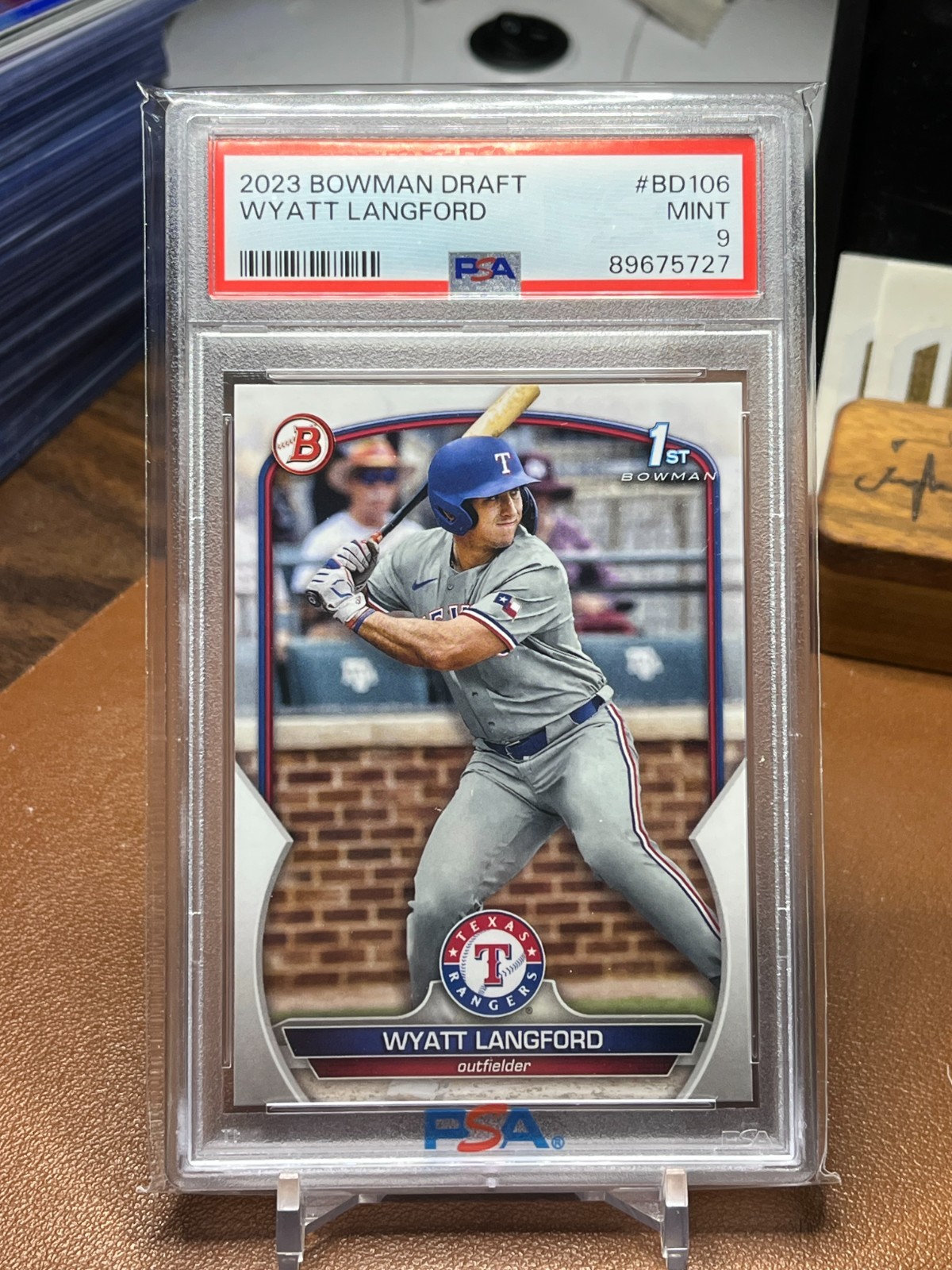 Wyatt Langford 2023 Bowman Draft #BD106 paper RC 1st Bowman PSA 9