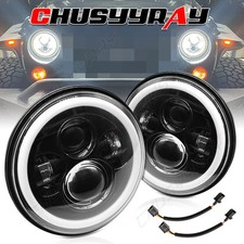 7 Inch Round Full Projector LED Headlight yellow DRL + White Hi/Low Beam 6000k