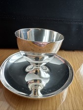UNUSUAL ENGLISH SOLID STERLING SILVER EGG CUP & COMBINATION SAUCER 1921 ANTIQUE