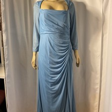 Azazie Light Blue Long Sleeve Formal Gown, Draped Evening Dress, Size A14