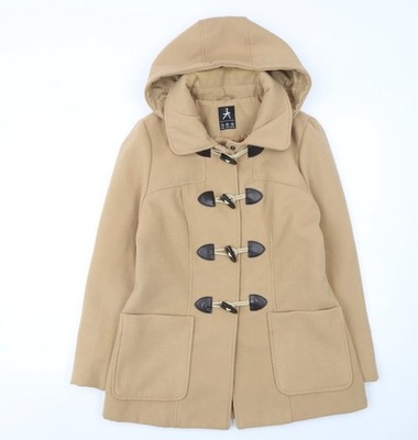 Atmosphere Damen beige Dufflecoat mit Kapuze Größe 14 klassischer Winterstil