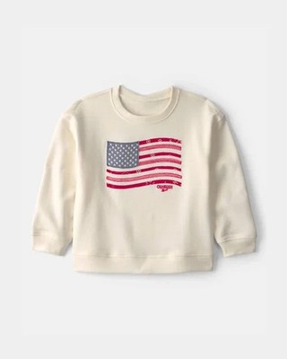 NEW Oshkosh B'gosh Girl Cream American Flag USA 4th of July Sweatshirt 4T